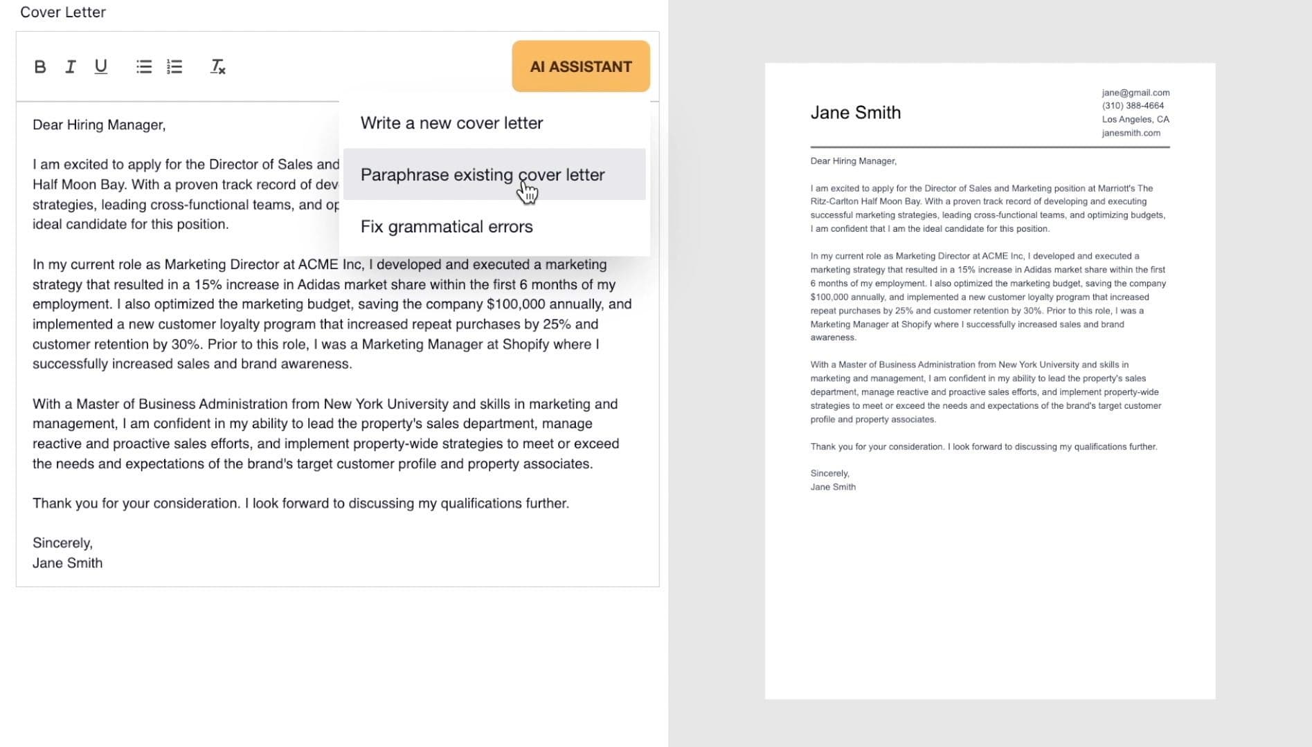 AI-Powered Tailored Cover Letters